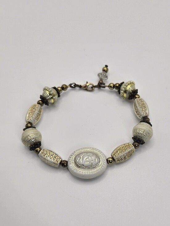 Handmade Jewelry - Gold And White Rose Bead Bracelet With Clasp Handmade Artisan Jewelry